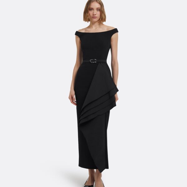 Bree Midi Dress In Black With Embellished Belt by Safiyaa ‚Äì luxury dresses in Black available at Coveti