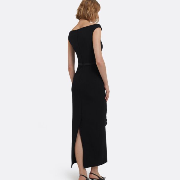 Bree Midi Dress In Black With Embellished Belt by Safiyaa ‚Äì luxury dresses in Black available at Coveti