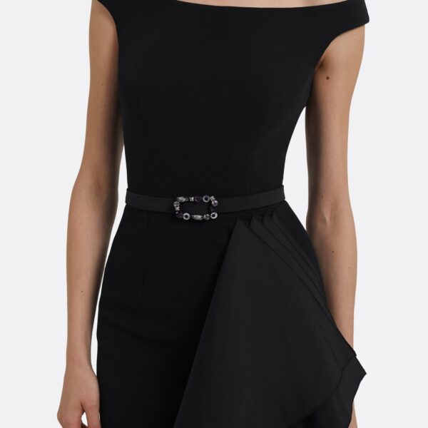 Bree Midi Dress In Black With Embellished Belt by Safiyaa ‚Äì luxury dresses in Black available at Coveti