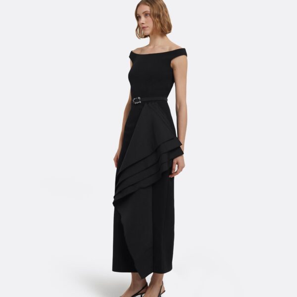 Bree Midi Dress In Black With Embellished Belt by Safiyaa ‚Äì luxury dresses in Black available at Coveti