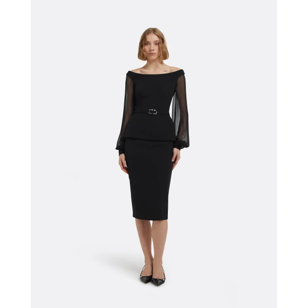 Safiyaa Breena Top In Black With Embellished Belt, view 3