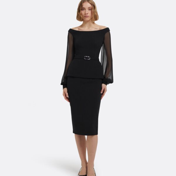 Breena Top In Black With Embellished Belt by Safiyaa ‚Äì luxury tops in Black available at Coveti