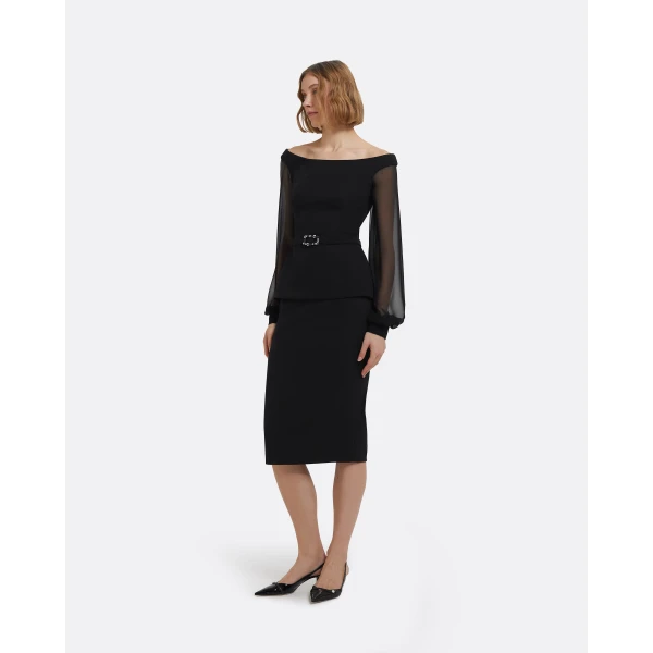 Safiyaa Breena Top In Black With Embellished Belt, view 6
