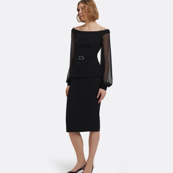 Breena Top In Black With Embellished Belt by Safiyaa ‚Äì luxury tops in Black available at Coveti