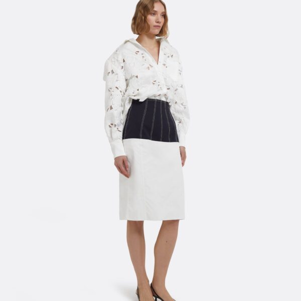 Gemma Skirt In Midnight Navy And Ivory by Safiyaa ‚Äì luxury skirts in Ivory available at Coveti