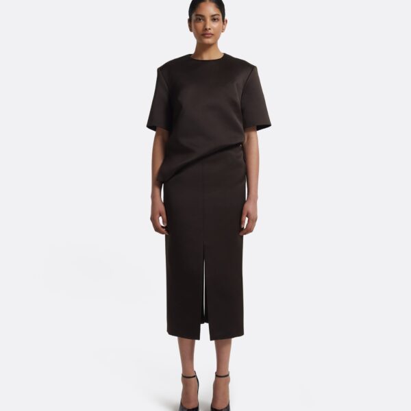 Grainee Skirt In Peat Brown by Safiyaa ‚Äì luxury skirts in Brown available at Coveti