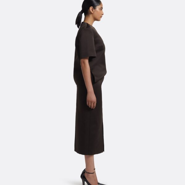 Grainee Skirt In Peat Brown by Safiyaa ‚Äì luxury skirts in Brown available at Coveti