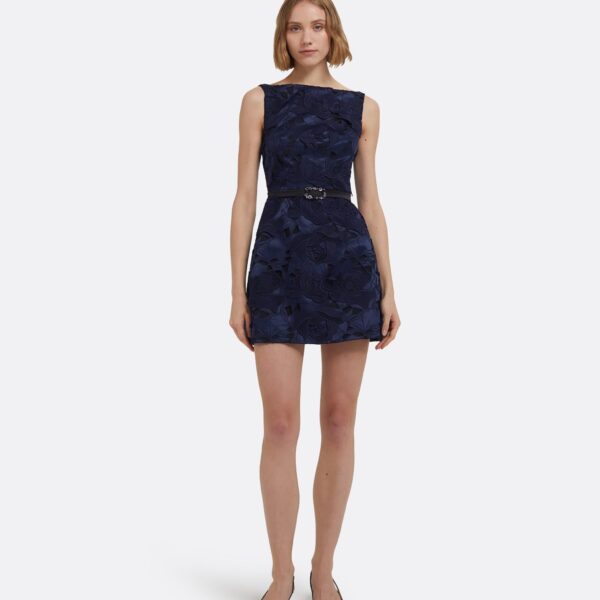 Gren Short Dress In Midnight Navy With Gunmetal Embellishments by Safiyaa ‚Äì luxury dresses in Blue available at Coveti