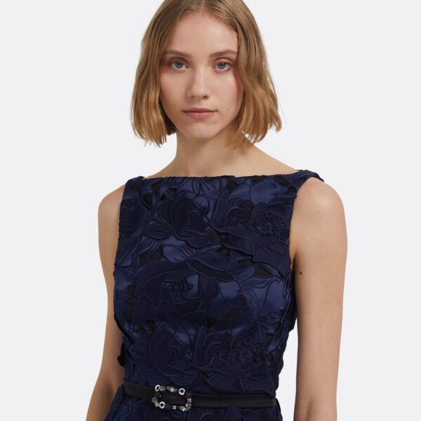 Gren Short Dress In Midnight Navy With Gunmetal Embellishments by Safiyaa ‚Äì luxury dresses in Blue available at Coveti