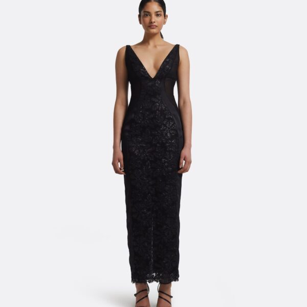 Kaya Midi Dress In Black by Safiyaa ‚Äì luxury dresses in Black available at Coveti