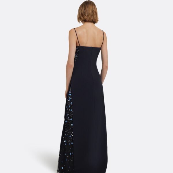 Leah Long Dress In Midnight Navy With Multi-Blues Embellishments by Safiyaa ‚Äì luxury dresses in Blue available at Coveti