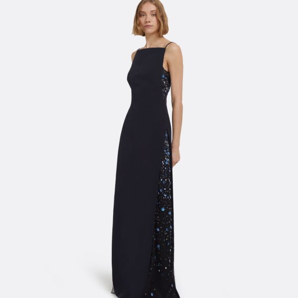 Leah Long Dress In Midnight Navy With Multi-Blues Embellishments by Safiyaa ‚Äì luxury dresses in Blue available at Coveti