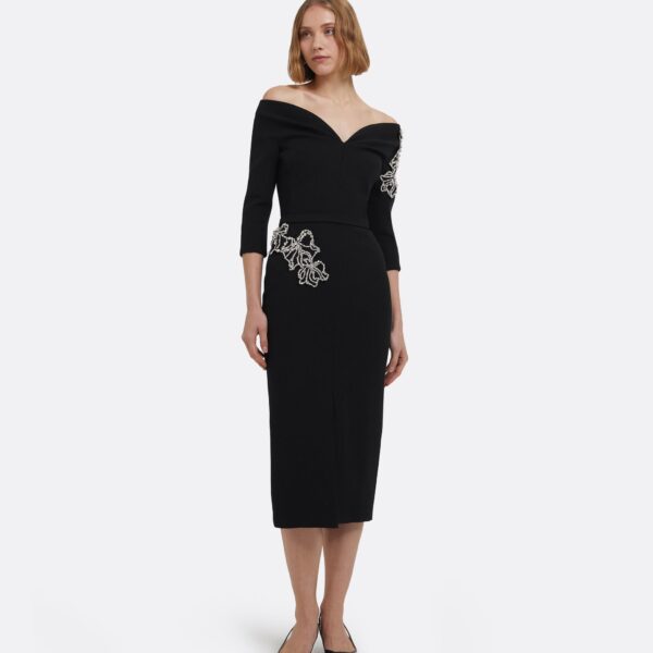Linda Midi Dress In Black With Crystal Embellishments by Safiyaa ‚Äì luxury dresses in Black available at Coveti