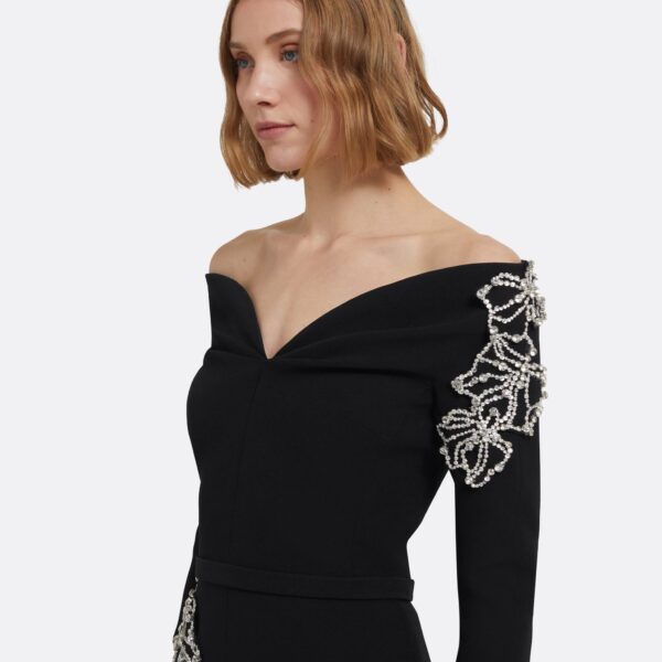 Linda Midi Dress In Black With Crystal Embellishments by Safiyaa ‚Äì luxury dresses in Black available at Coveti