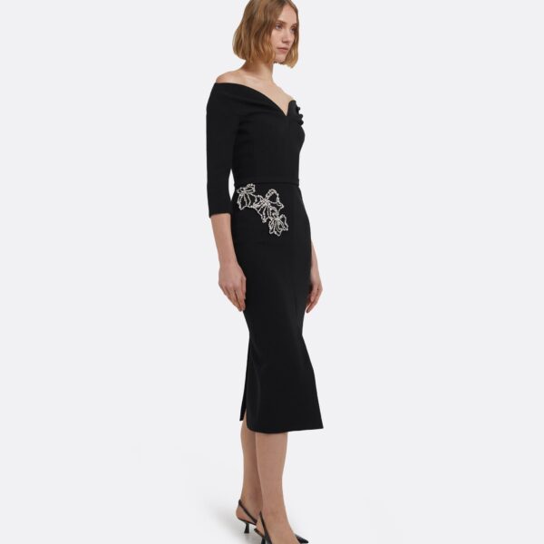Linda Midi Dress In Black With Crystal Embellishments by Safiyaa ‚Äì luxury dresses in Black available at Coveti