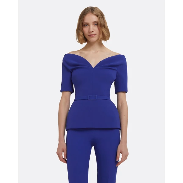 Lyddie Top In Skiathos Blue by Safiyaa ‚Äì luxury tops in Blue available at Coveti