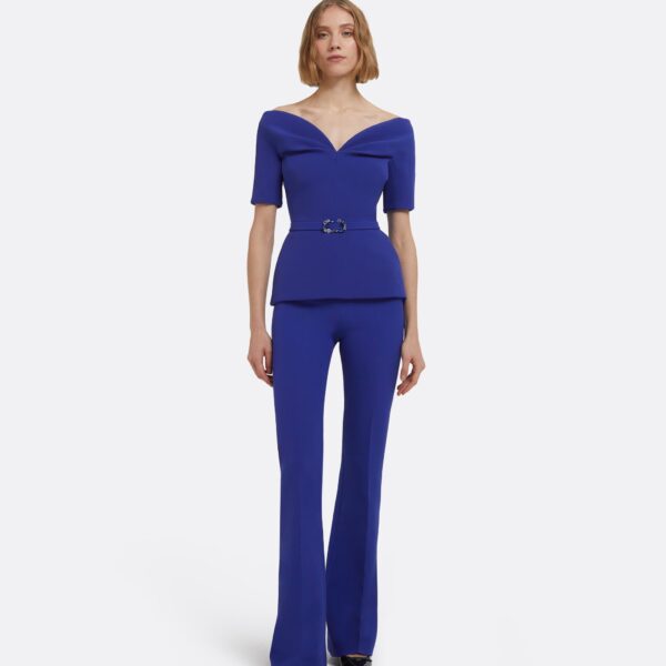 Lyddie Tops In Skiathos Blue With Multi-Blues Belt by Safiyaa ‚Äì luxury tops in Blue available at Coveti