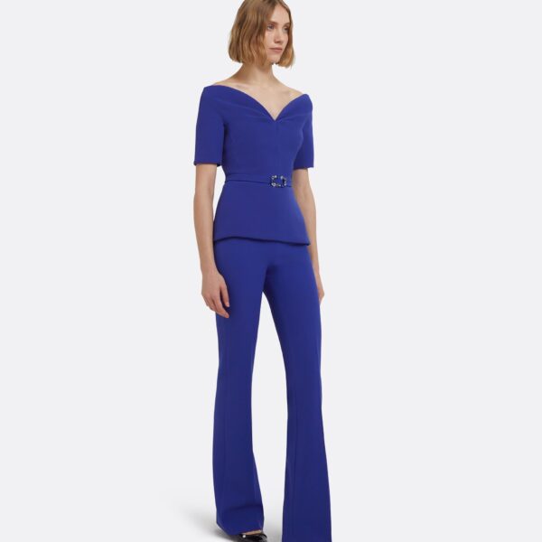 Lyddie Tops In Skiathos Blue With Multi-Blues Belt by Safiyaa ‚Äì luxury tops in Blue available at Coveti