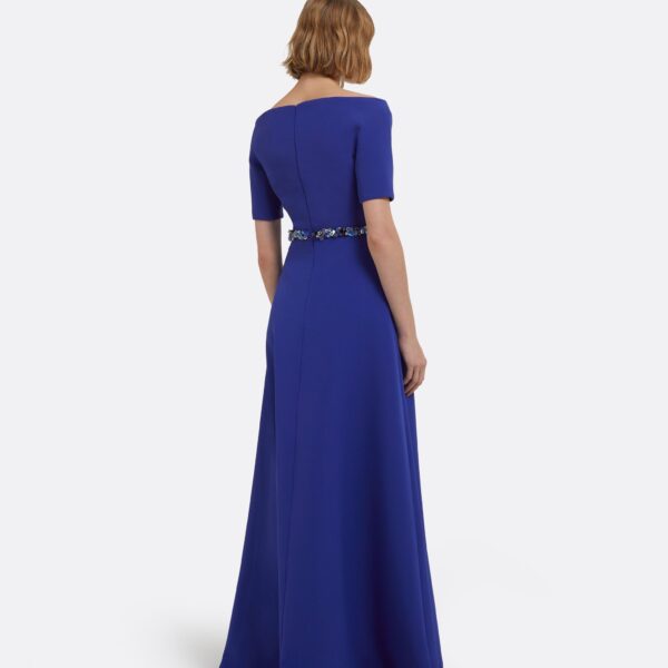Lydia Long Dress In Skiathos Blue With Multi-Blues Belt by Safiyaa ‚Äì luxury dresses in Blue available at Coveti
