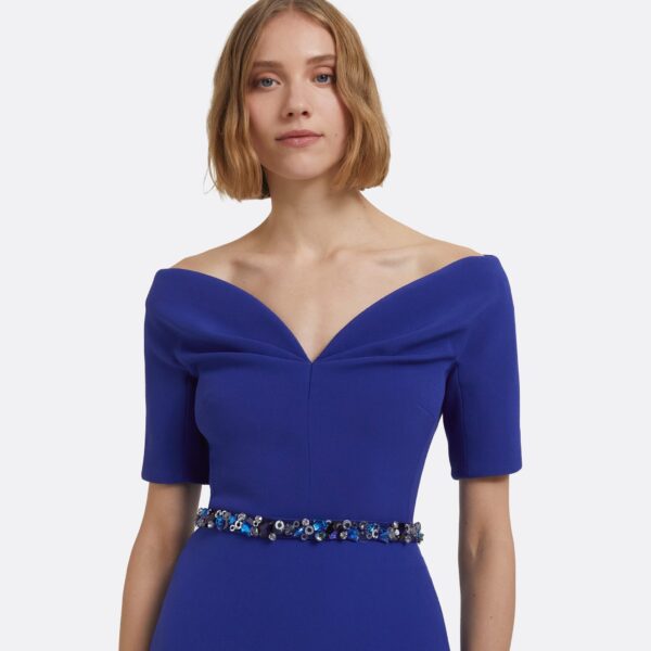 Lydia Long Dress In Skiathos Blue With Multi-Blues Belt by Safiyaa ‚Äì luxury dresses in Blue available at Coveti