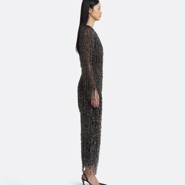 Lyran Midi Dress In Black With Gunmetal by Safiyaa ‚Äì luxury dresses in Black available at Coveti