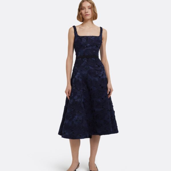 Marnie Midi Dress In Black And Navy by Safiyaa ‚Äì luxury dresses in Blue available at Coveti