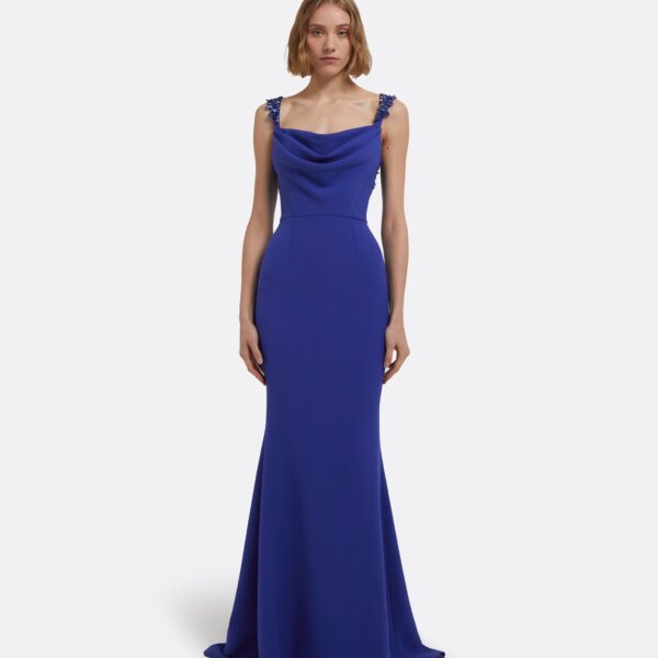 Melina Long Dress In Skiathos With Multi-Blues by Safiyaa ‚Äì luxury dresses in Blue available at Coveti