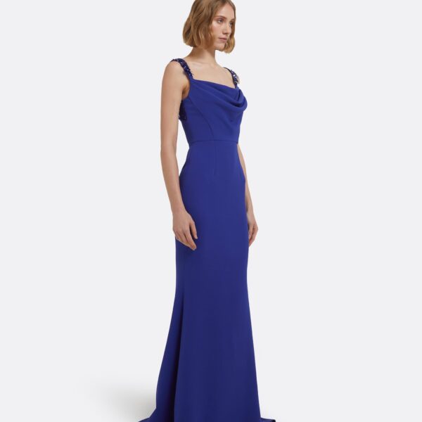 Melina Long Dress In Skiathos With Multi-Blues by Safiyaa ‚Äì luxury dresses in Blue available at Coveti