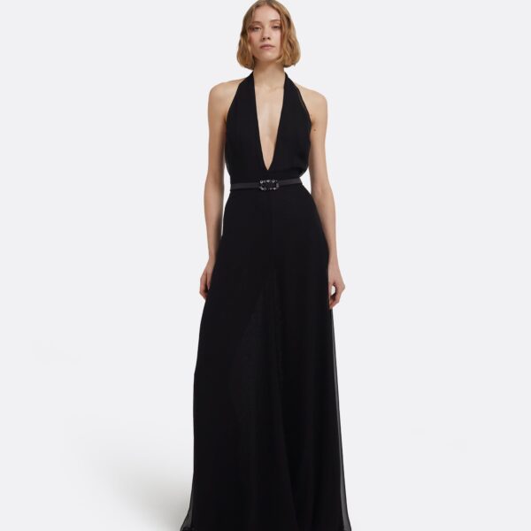 Morgana Long Dress In Black With Embellished Belt by Safiyaa ‚Äì luxury dresses in Black available at Coveti