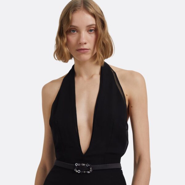 Morgana Long Dress In Black With Embellished Belt by Safiyaa ‚Äì luxury dresses in Black available at Coveti