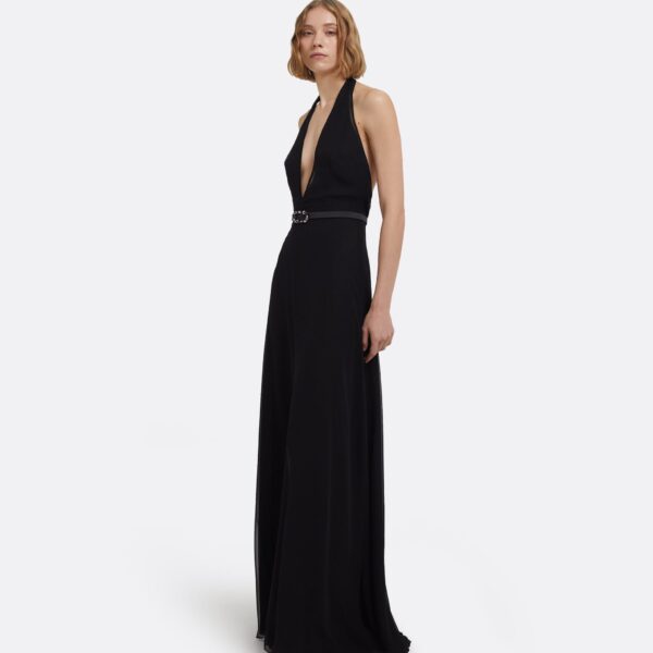 Morgana Long Dress In Black With Embellished Belt by Safiyaa ‚Äì luxury dresses in Black available at Coveti