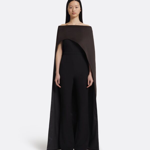 Myrine Jumpsuit & Maddox Harness In Peat Brown by Safiyaa ‚Äì luxury jumpsuit in Black available at Coveti