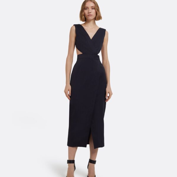 Oakley Midi Dress In Midnight Navy by Safiyaa ‚Äì luxury dresses in Blue available at Coveti