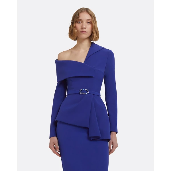 Odessa Tops In Skiathos Blue With Multi-Blues Belt by Safiyaa ‚Äì luxury tops in Blue available at Coveti