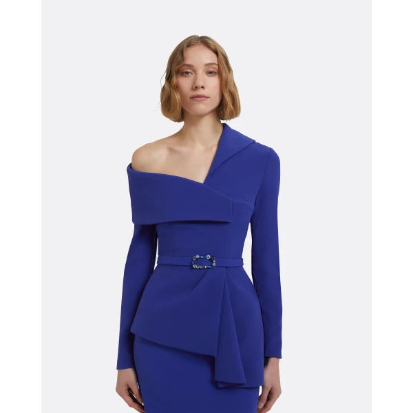 Safiyaa Odessa Tops In Skiathos Blue With Multi-Blues Belt Top, view 5