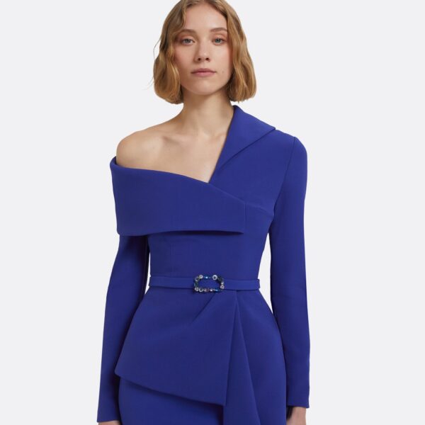 Odessa Tops In Skiathos Blue With Multi-Blues Belt by Safiyaa ‚Äì luxury tops in Blue available at Coveti
