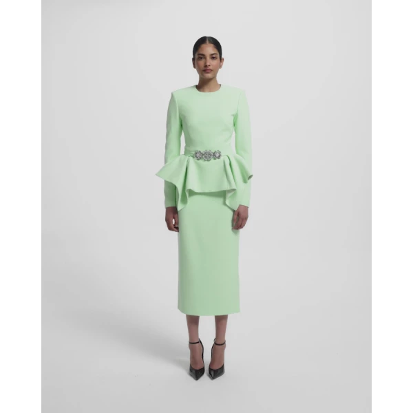 Pomona Skirt In Brook Green by Safiyaa ‚Äì luxury skirts in Green available at Coveti