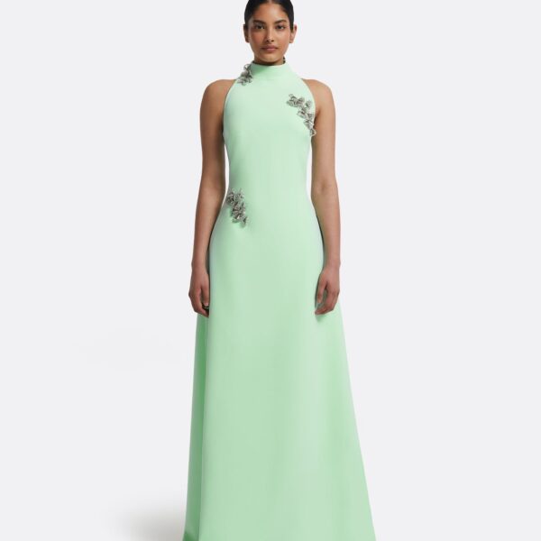 Priscilla Long Dress In Brook Green With Silver by Safiyaa ‚Äì luxury dresses in Green available at Coveti