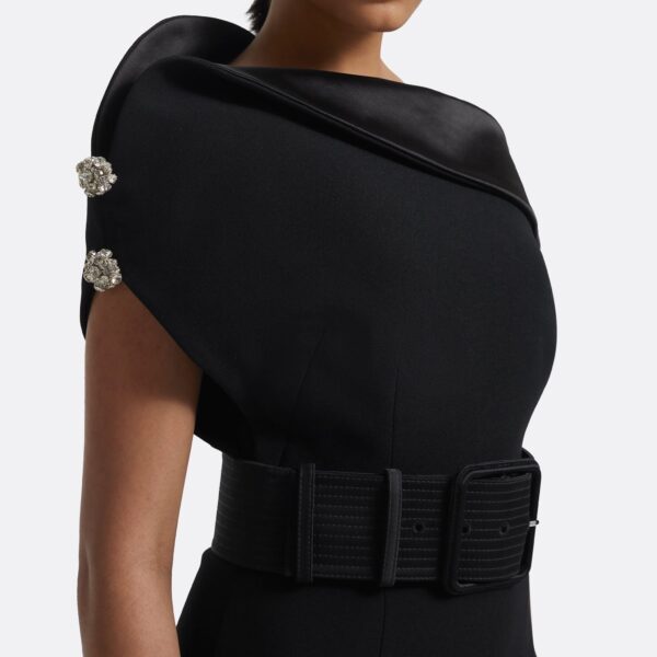 Reina Dress In Black With Crystal And Belt by Safiyaa ‚Äì luxury dresses in Black available at Coveti