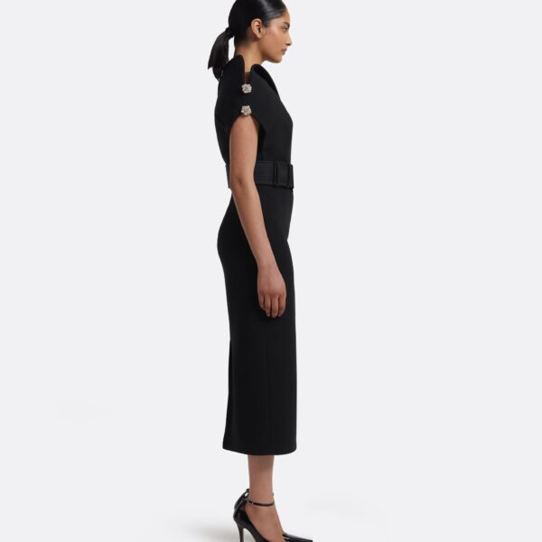 Reina Dress In Black With Crystal And Belt by Safiyaa ‚Äì luxury dresses in Black available at Coveti