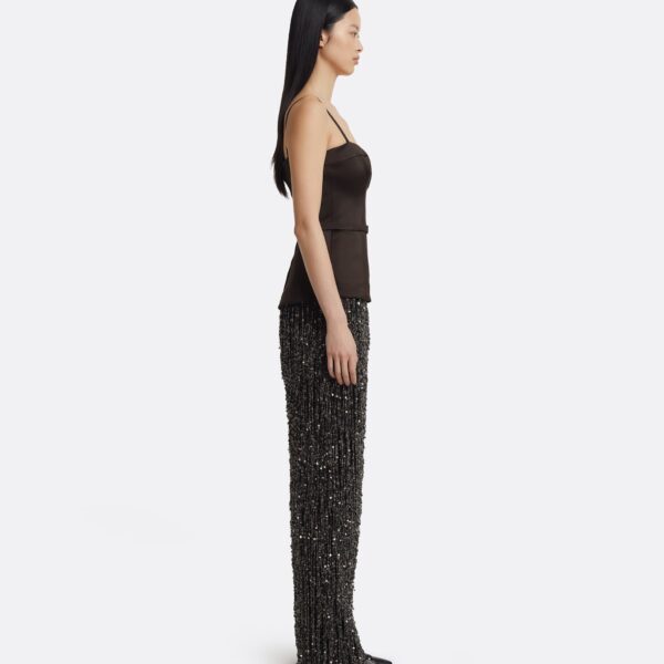 Saori Long Dress In Peat Brown On Black by Safiyaa ‚Äì luxury dresses in Black available at Coveti