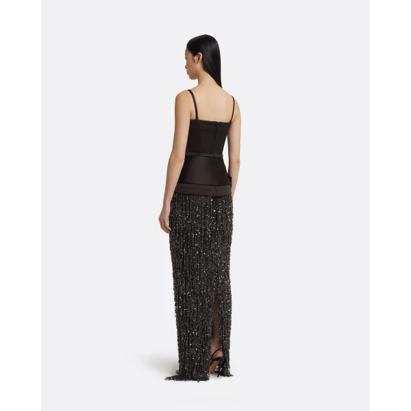 Safiyaa Sorai Long Dress In Peat Brown On Black, view 3