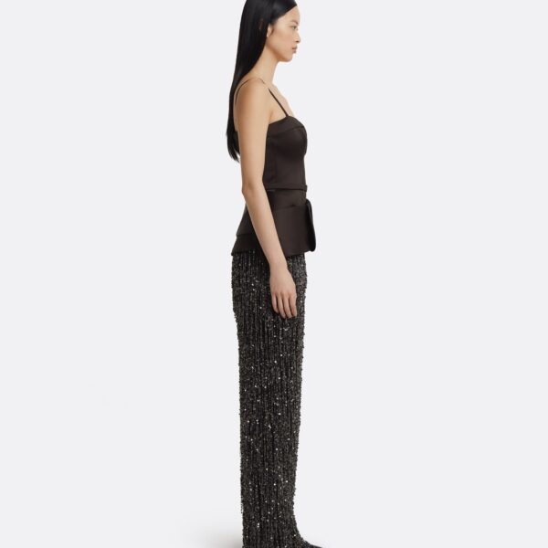 Sorai Long Dress In Peat Brown On Black by Safiyaa ‚Äì luxury dresses in Black available at Coveti