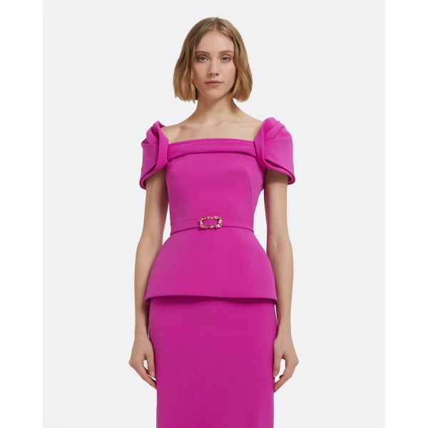 Thalia Top In Pompeii With Embellished Belt by Safiyaa ‚Äì luxury tops in Pink available at Coveti
