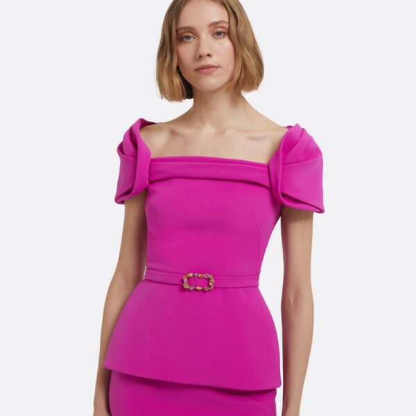 Thalia Top In Pompeii With Embellished Belt by Safiyaa ‚Äì luxury tops in Pink available at Coveti