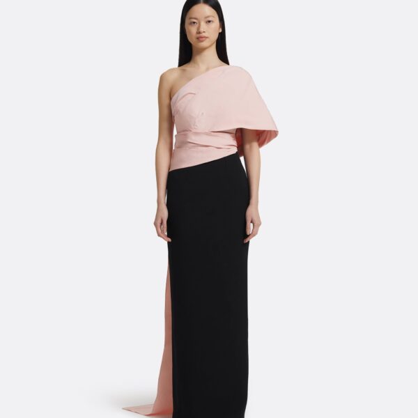 Tokiyo Long Dress In Peony Blush On Black by Safiyaa ‚Äì luxury dresses in Black available at Coveti