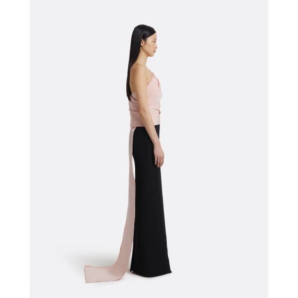 Safiyaa Tokiyo Long Dress In Peony Blush On Black, view 5