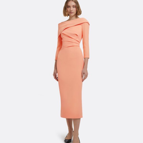 Vera Midi Dress In Apricot by Safiyaa ‚Äì luxury dresses in Orange available at Coveti