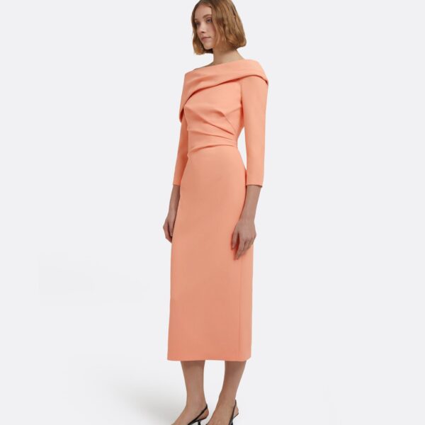 Vera Midi Dress In Apricot by Safiyaa ‚Äì luxury dresses in Orange available at Coveti