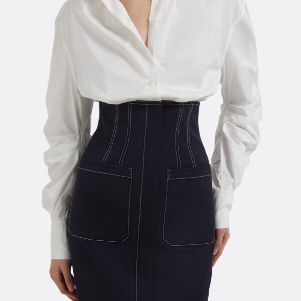 Weatherly Midi Dress In Ivory And Midnight Navy by Safiyaa ‚Äì luxury dresses in Blue available at Coveti